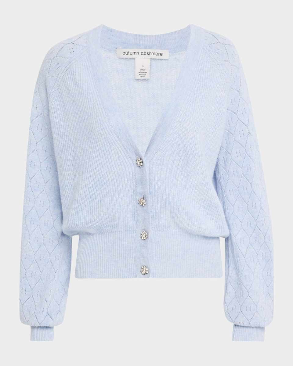 Pointelle-Sleeve Cashmere Cardigan